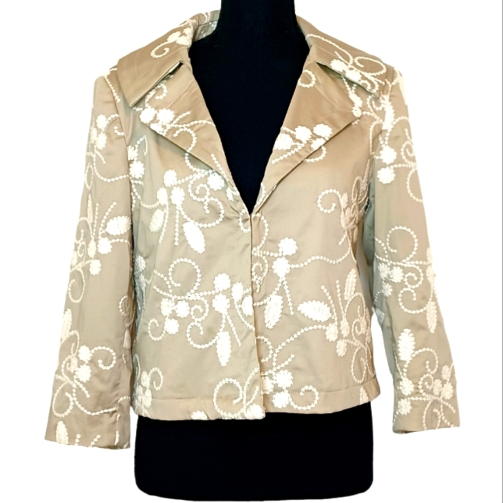 J'Envie Cropped Embroidered 3/4 Sleeve Jacket Women's Sz 4
